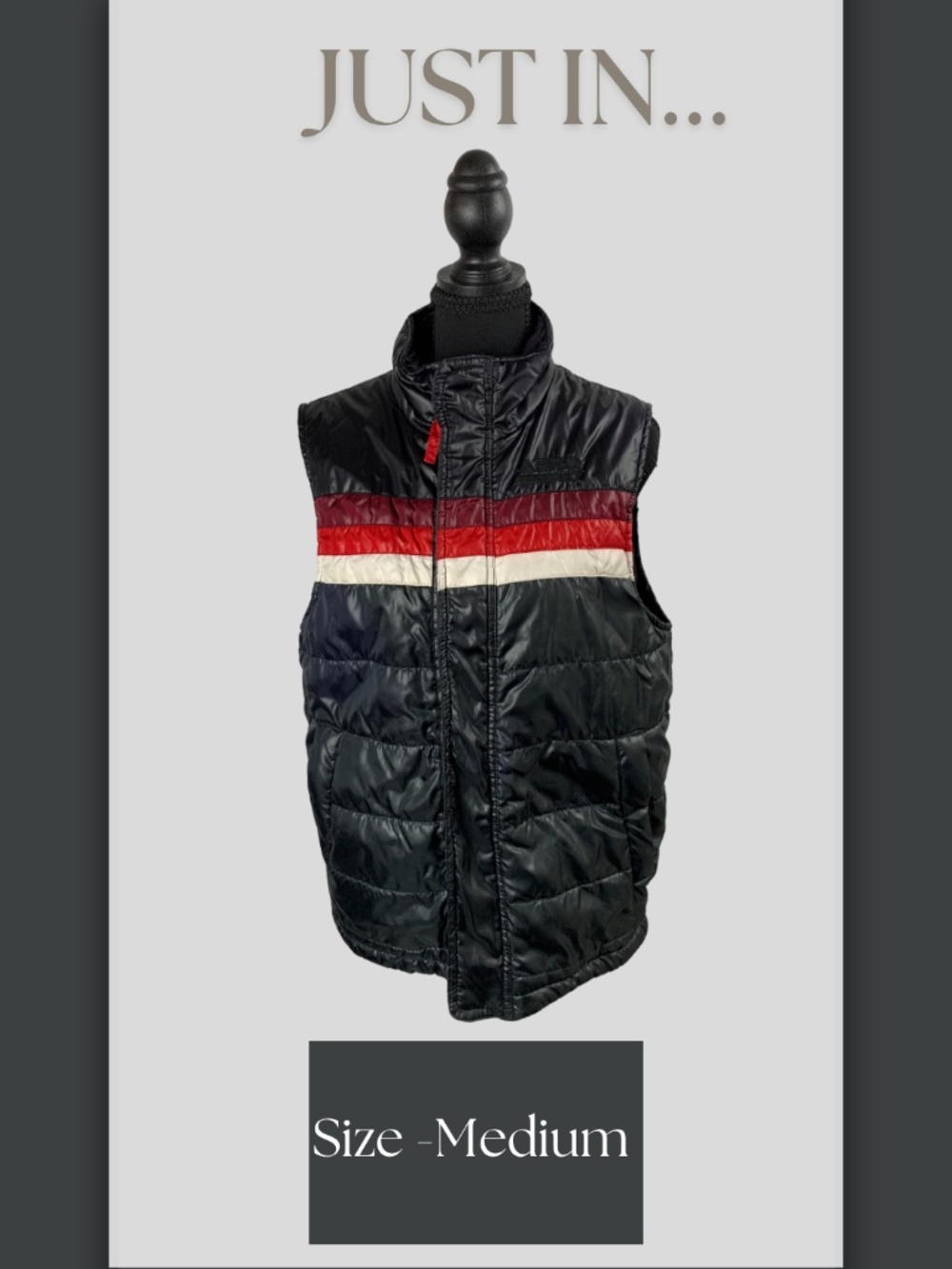 Aeropostale Nineteen Eighty Seven Color Block Puffer Vest Black Red M Y2K Retro